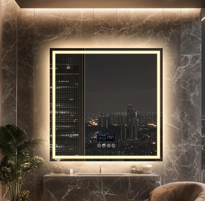 HOMirror-Miroir de courtoisie mural anti-Austin, miroir de courtoisie LED, tactile, 4.2 par Bluetooth, 3 couleurs, réglable, rond, carré, touristes