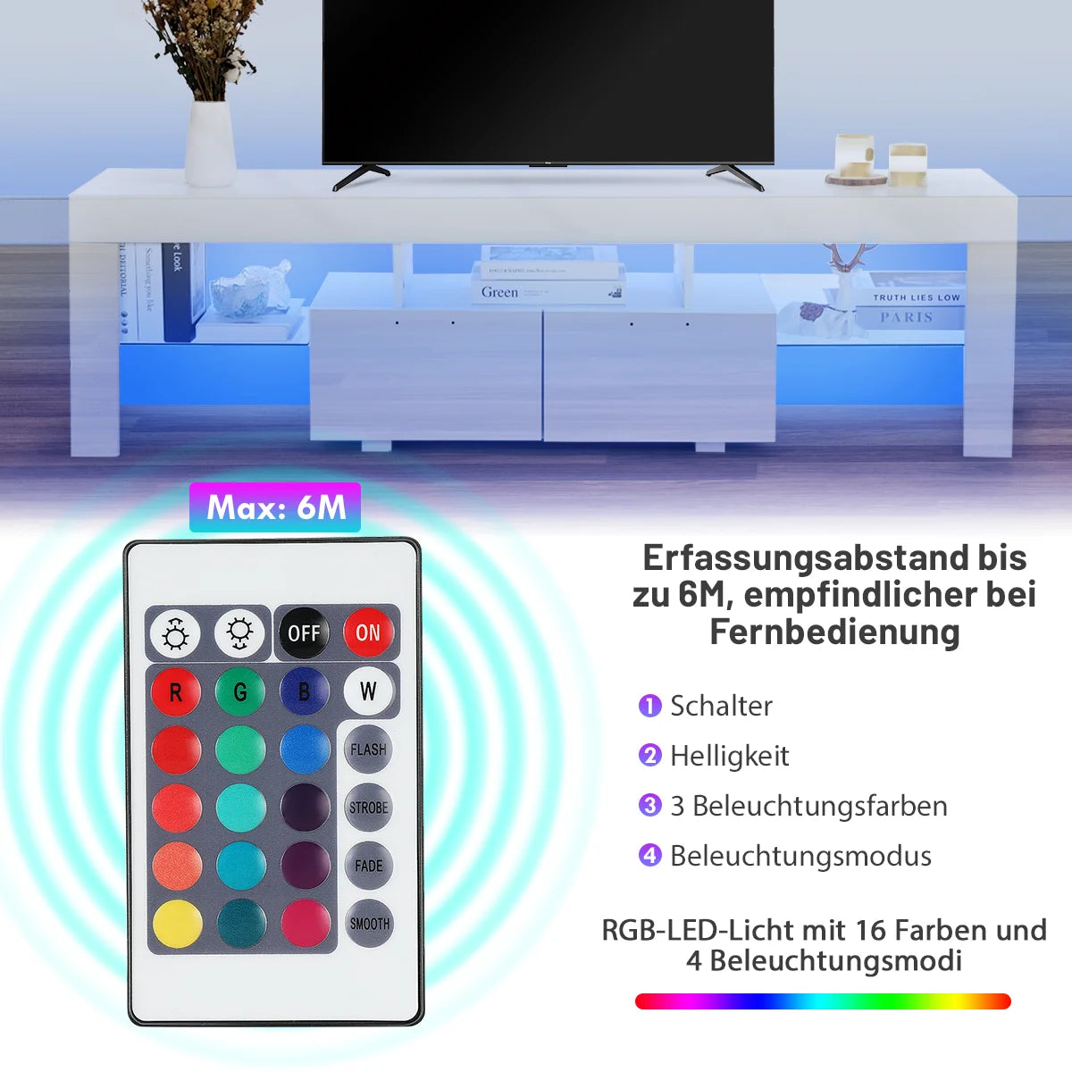 Modern White 160CM TV Cabinet for 32 to 65 inch TV With RGB LED Lights High Gloss Door TV Stand Living Room Furniture TV Cabinet