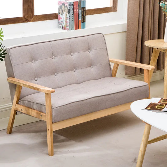 Canapé Minimaliste Moderne en Bois Massif, Canapé en Tissu, Style Nordique Original, Petit, Double, Appartement, Maison, Salon