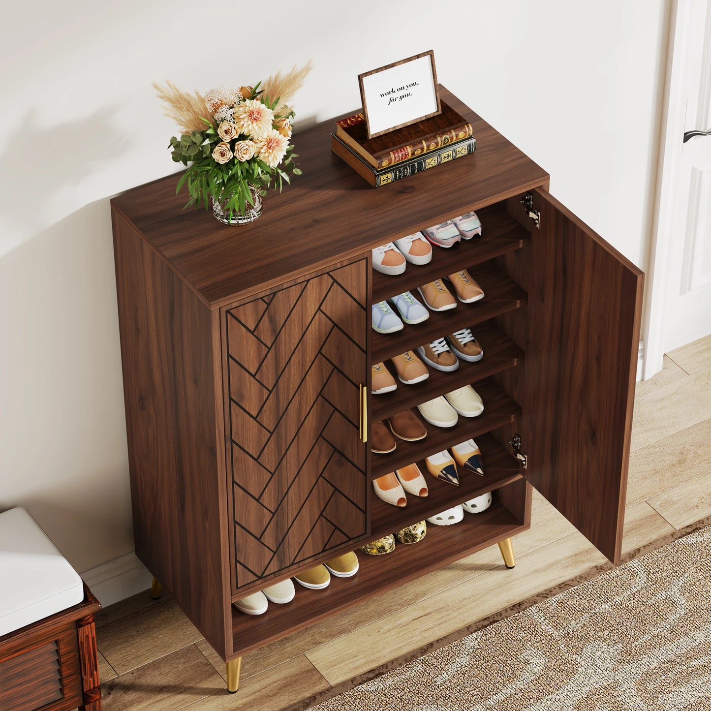 Tribesigns-Meuble à chaussures à 6 niveaux avec portes, armoire de rangement pour chaussures en bois pour brochure avec étagères réglables pour l'entrée