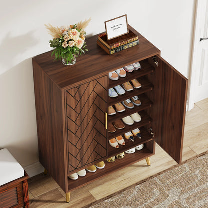 Tribesigns-Meuble à chaussures à 6 niveaux avec portes, armoire de rangement pour chaussures en bois pour brochure avec étagères réglables pour l'entrée