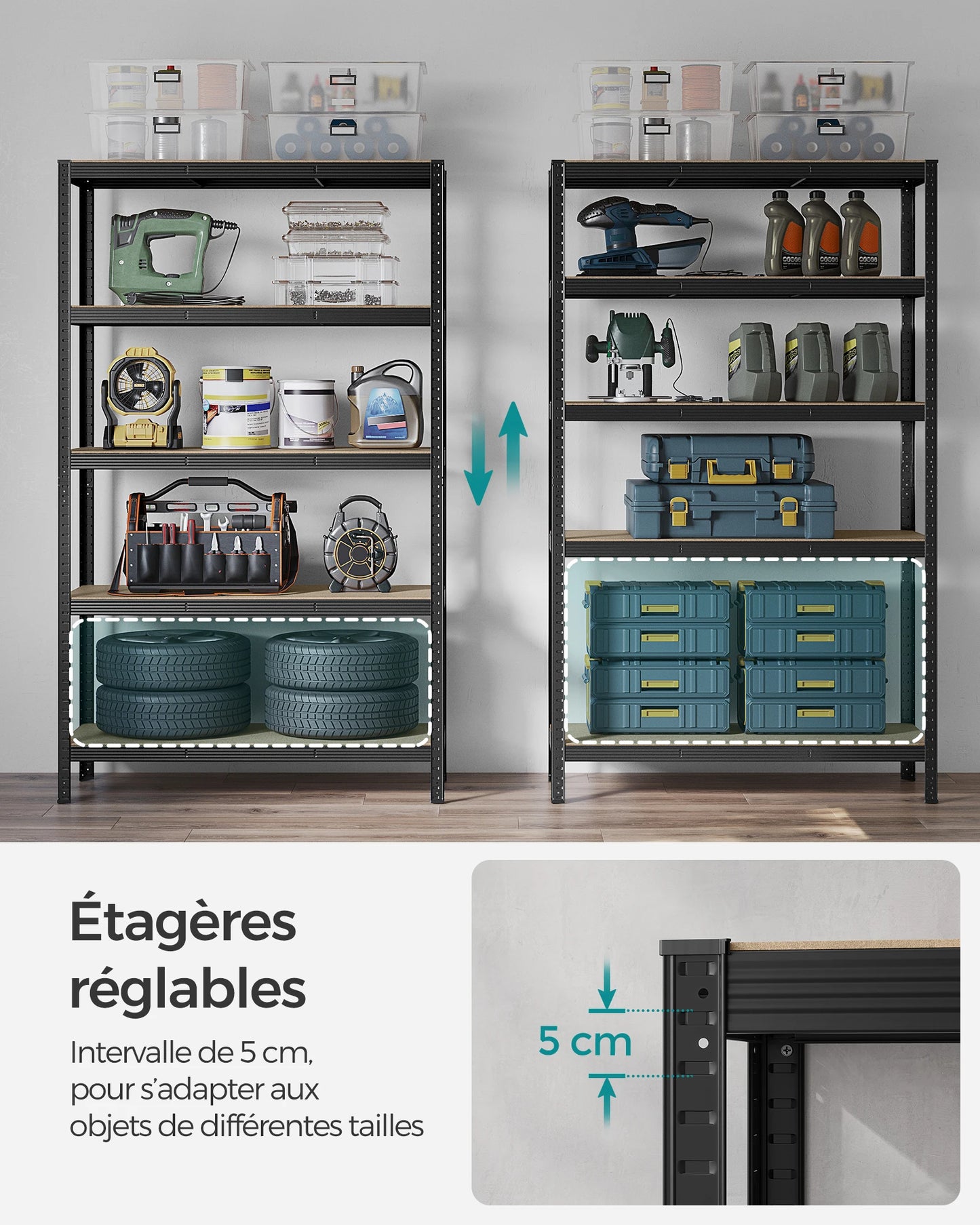 Étagère Charge Lourde à 5 Niveaux, Montage sans Vis,  Capacité 750 kg, 60 x 120 x 200 cm