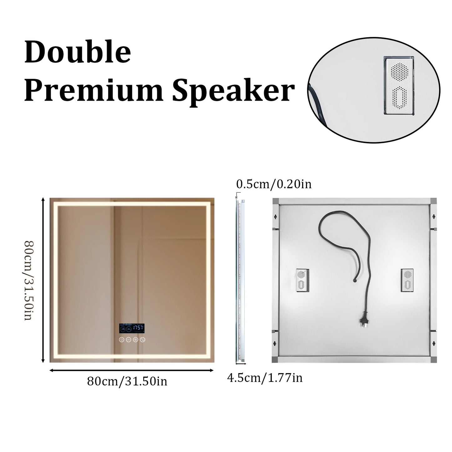 HOMirror-Miroir de courtoisie mural anti-Austin, miroir de courtoisie LED, tactile, 4.2 par Bluetooth, 3 couleurs, réglable, rond, carré, touristes