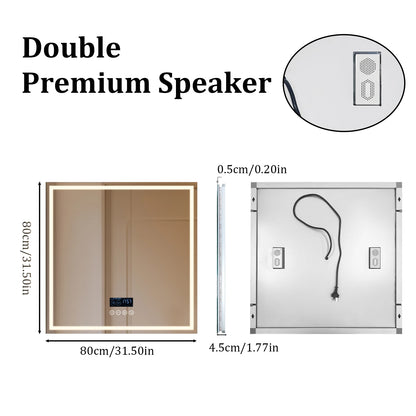 HOMirror-Miroir de courtoisie mural anti-Austin, miroir de courtoisie LED, tactile, 4.2 par Bluetooth, 3 couleurs, réglable, rond, carré, touristes