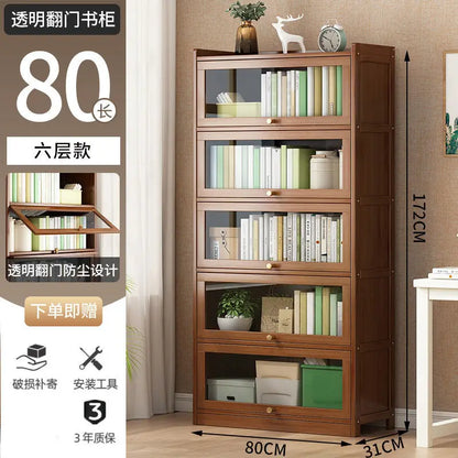 Bibliothèque moderne en bambou, armoire de rangement avec portes rabattables, bibliothèque à 4/5/6 niveaux pour salon, chambre à coucher, bureau