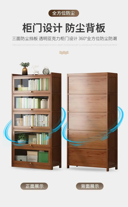 Bibliothèque moderne en bambou, armoire de rangement avec portes rabattables, bibliothèque à 4/5/6 niveaux pour salon, chambre à coucher, bureau