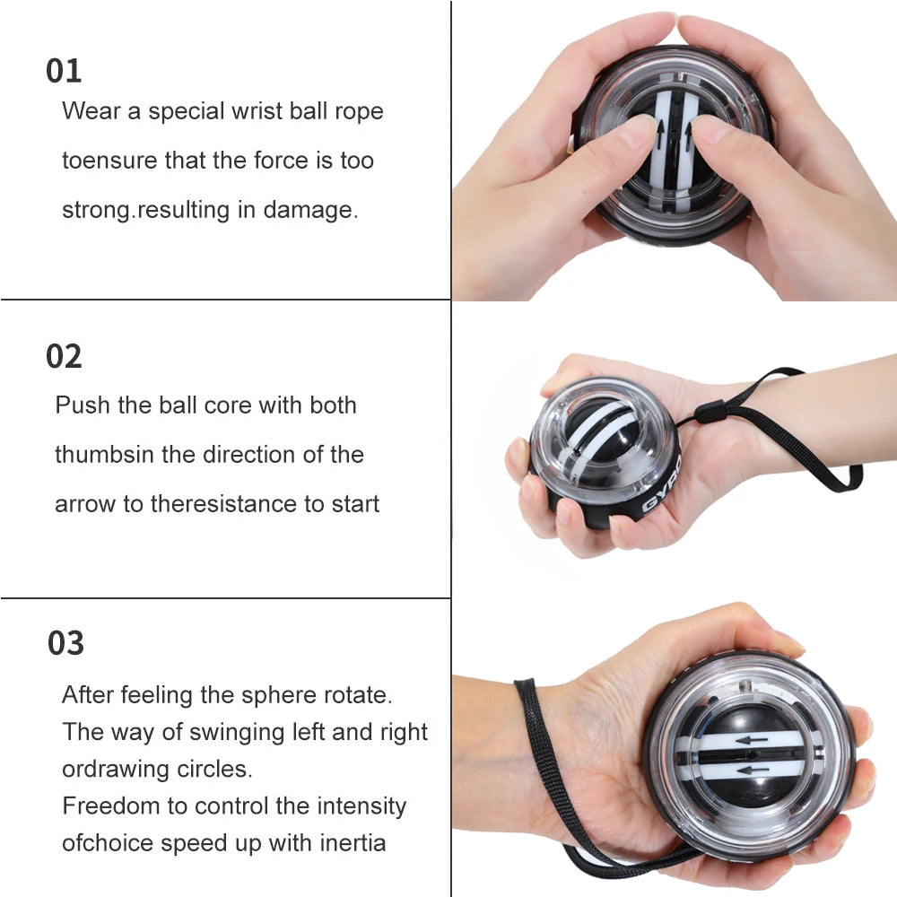 Boule gyroscopique de poignet à démarrage automatique, entraîneur de puissance, dispositif de renforcement du poignet, exercice d'avant-bras, renforcer les bras, les doigts et les Muscles