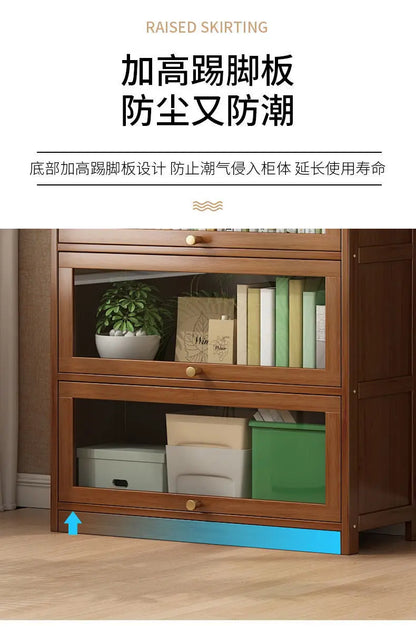 Bibliothèque moderne en bambou, armoire de rangement avec portes rabattables, bibliothèque à 4/5/6 niveaux pour salon, chambre à coucher, bureau