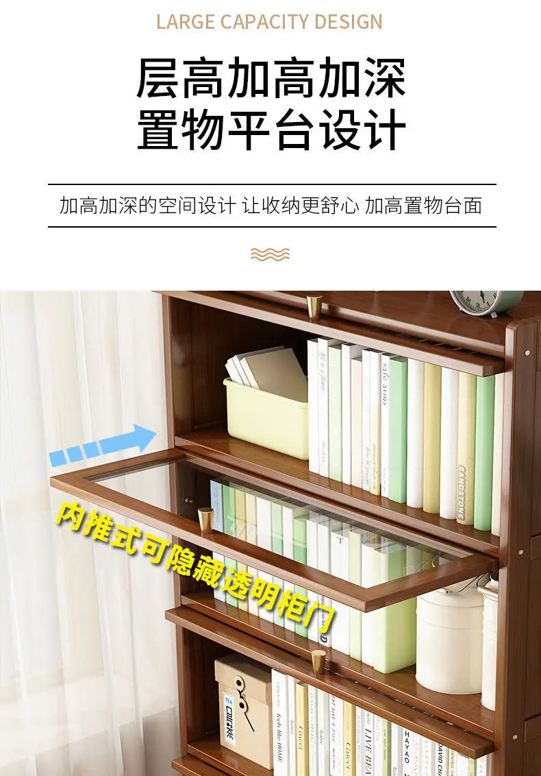 Bibliothèque moderne en bambou, armoire de rangement avec portes rabattables, bibliothèque à 4/5/6 niveaux pour salon, chambre à coucher, bureau