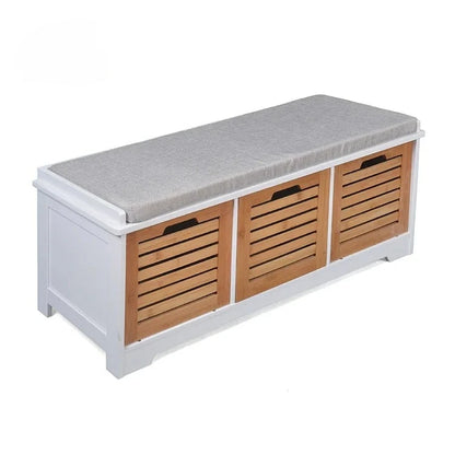 Meubles d'entrée et de couloir en bois, rangement en bambou NW, armoire à chaussures avec persienne, coussin de siège souple
