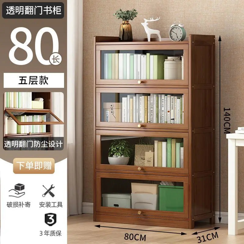 Bibliothèque moderne en bambou, armoire de rangement avec portes rabattables, bibliothèque à 4/5/6 niveaux pour salon, chambre à coucher, bureau