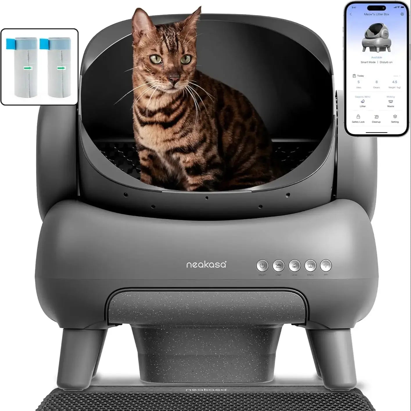 Neakasa – bac à litière au-dessus ouvert, toilettes autonettoyantes pour chat, tapis de litière pour chat de grande capacité pour plusieurs chats