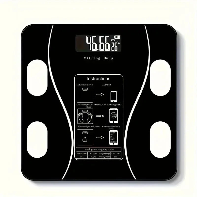 Balance de salle de bain numérique sans fil intelligente avec écran LCD – 4 technologies de détection, synchronisation des applications et conversion d'unité (kg/lbs/t)