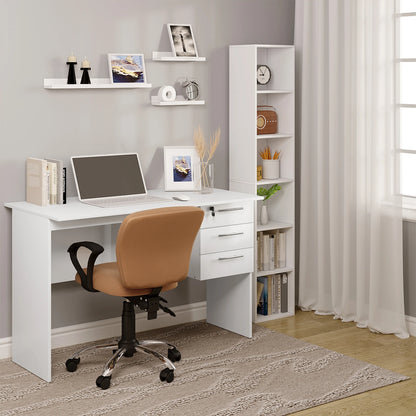 WOLTU Office Computer Desk Black/ White Chipboard Table PC Work Study Table with Lock 3 Drawers for Bedroom Writing Tables