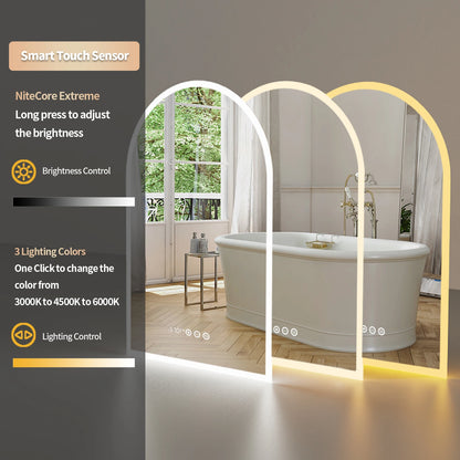 Miroir HOMirror LED en forme d'arc vertical, rétro4.2 sans cadre, antifAustin, affichage de l'heure et de la température, 60x90cm