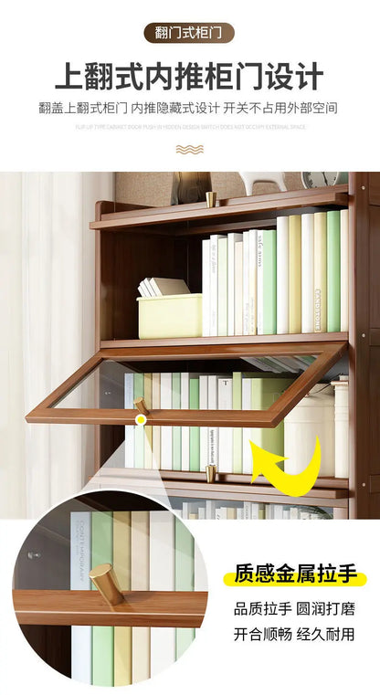Bibliothèque moderne en bambou, armoire de rangement avec portes rabattables, bibliothèque à 4/5/6 niveaux pour salon, chambre à coucher, bureau