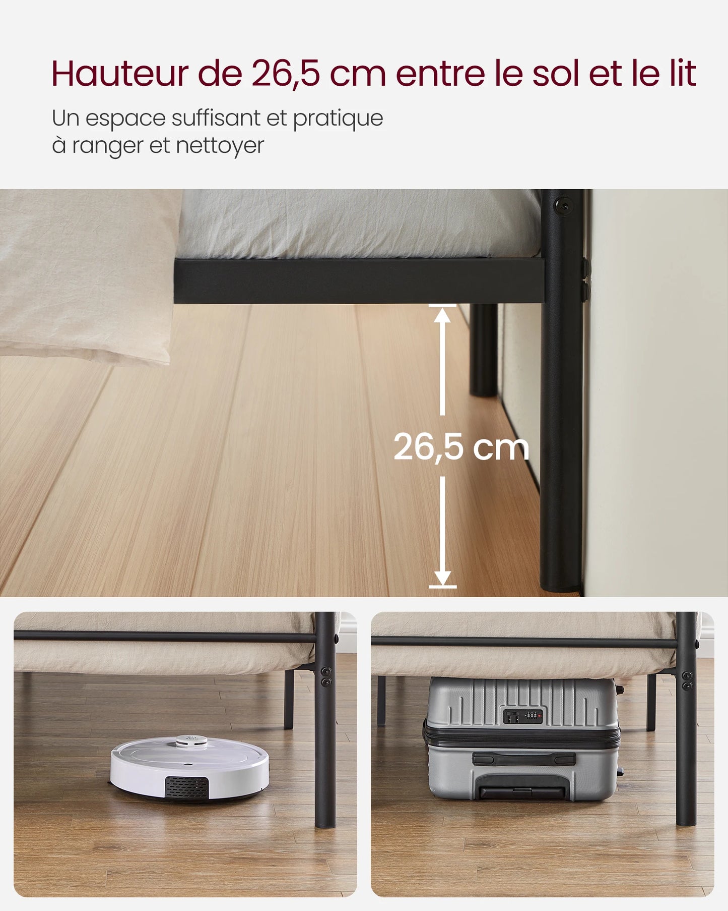 VASAGLE Single Bed Frame, Metal Bed Frame, Fits 90 x 190 cm Mattress, Easy Assembly, for Small Spaces, Guest Room, Black