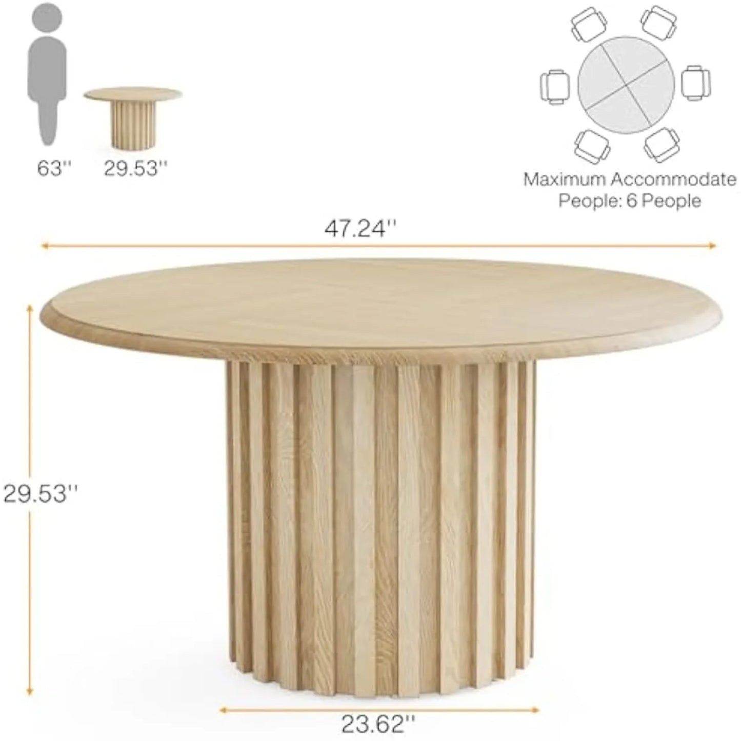 Table à manger ronde pour 4, table de cuisine de ferme de 47,24 pouces avec base en métal, petite table à manger moderne pour salle à manger