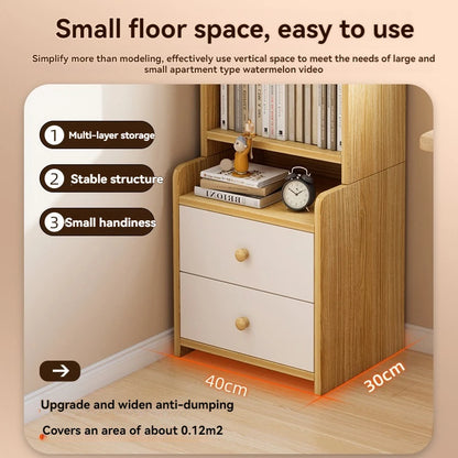 Bibliothèque moderne simple multicouche, support de rangement pour chambre à coucher avec armoire de chevet surélevée, bibliothèque intégrée à tiroir de grande capacité