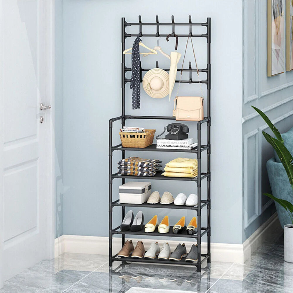 DIY Shoe and Hat Rack Clothes Hanger Organizer Floor Standing Storage Shelf Doorway Simple Multi-Layer Shoerack