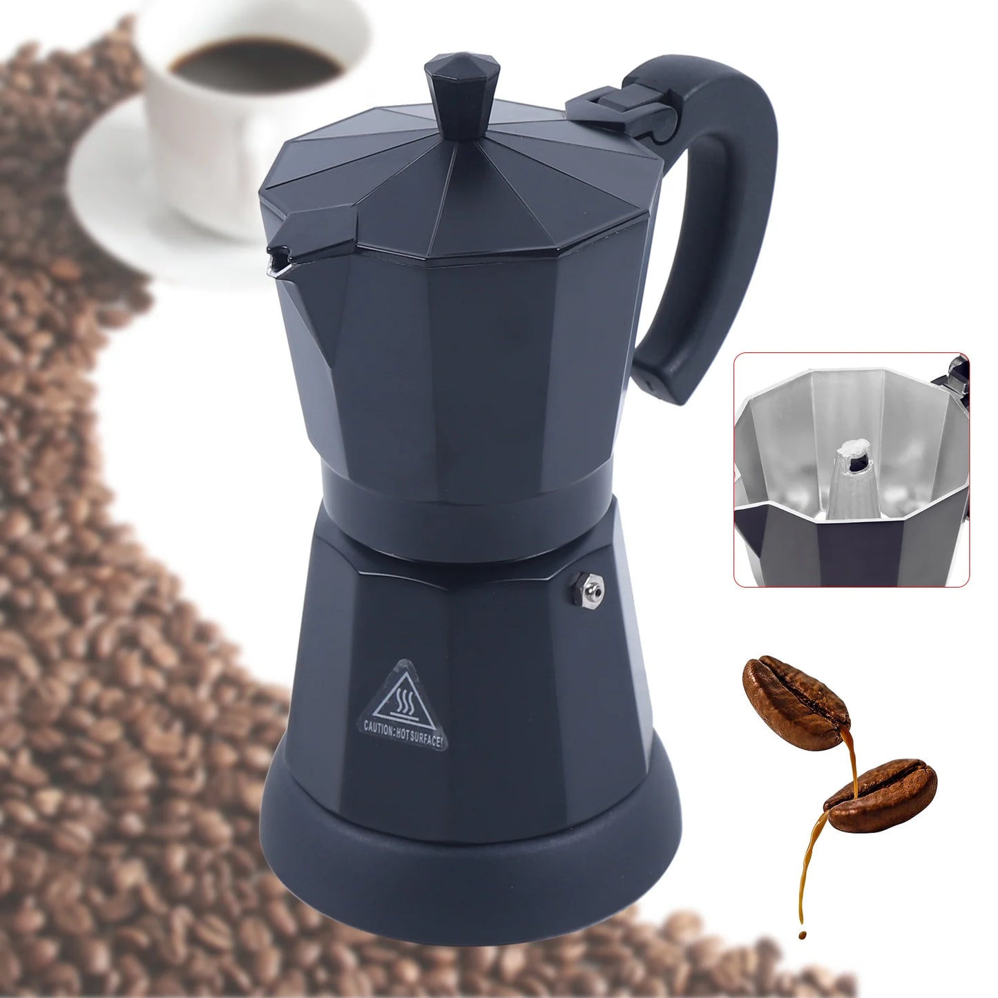 300 ml Electric Coffee Machine Aluminium Espresso Maker Mocha Espresso Pot with Separate Base