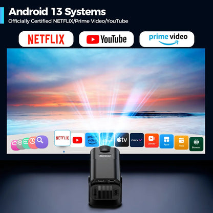 ISinbox-Projecteur portable Android 13 NTV, compatible 4K, 1080 ANSI, pour touristes, Wi-Fi, BT5.3, HY320AA, 320 P