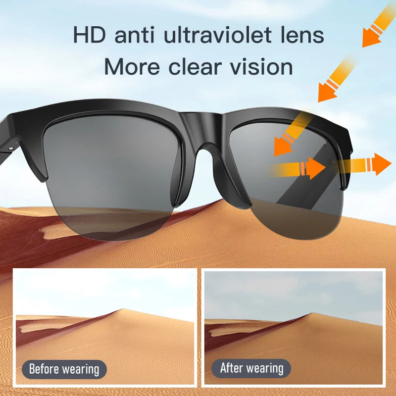 Lunettes Bluetooth intelligentes à base de contact avec Conduction osseuse pour les appels de sports de plein air, lunettes de soleil, écouteurs sans fil d'affaires