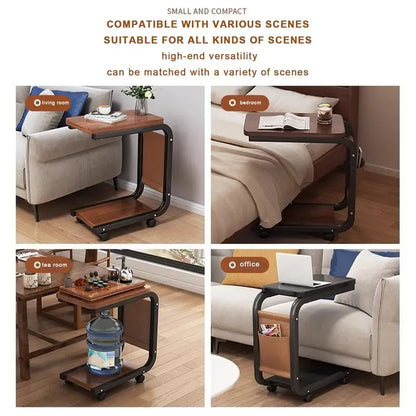 Table d'appoint de canapé en forme de C, double couche, mobile, carré simple, petite table d'appoint pour canapés, salons, zones de chevet, accessoires