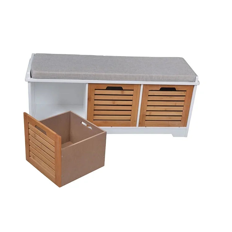 Meubles d'entrée et de couloir en bois, rangement en bambou NW, armoire à chaussures avec persienne, coussin de siège souple