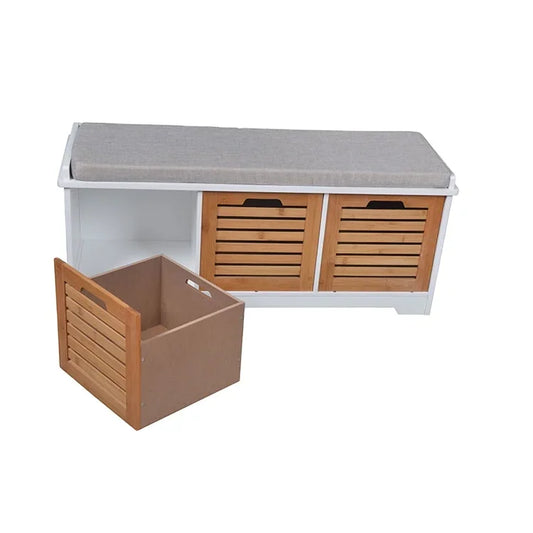 Meubles d'entrée et de couloir en bois, rangement en bambou NW, armoire à chaussures avec persienne, coussin de siège souple