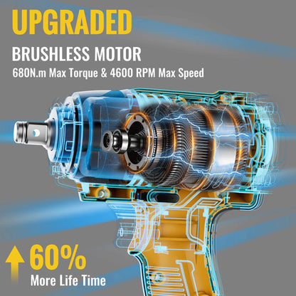 CONENTOOL 21V clé à chocs sans fil 1/2 "pistolet hochet électrique 680Nm avec 2 piles 6000mAh et étui pour la réparation de voiture et le bricolage à domicile