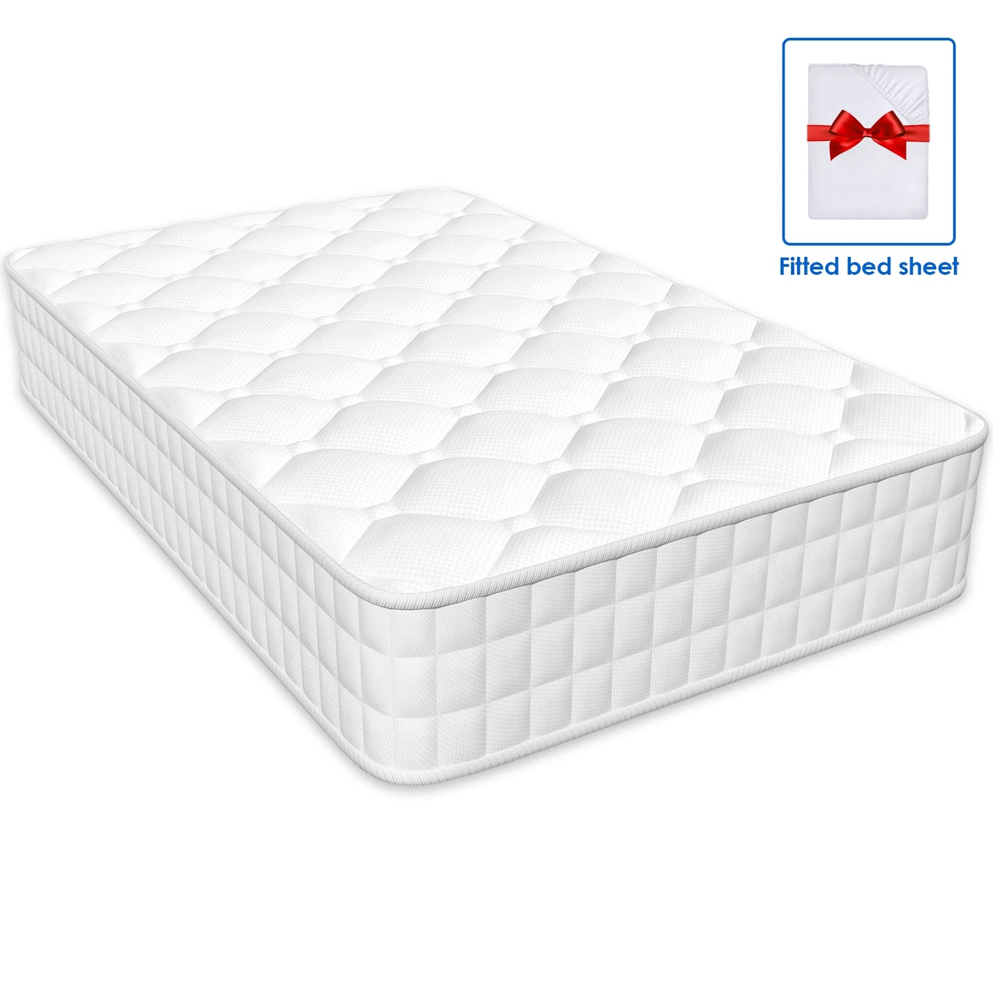 AUTHMIC Pocket Spring Mattress 7-Zone Ergonomic Support Medium Firm 22cm Thick with Fitted Sheet for Home Bedroom Sleep Comfort