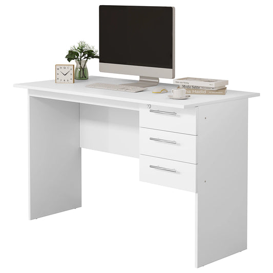 WOLTU Office Computer Desk Black/ White Chipboard Table PC Work Study Table with Lock 3 Drawers for Bedroom Writing Tables