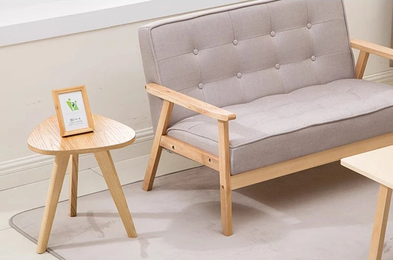 Canapé Minimaliste Moderne en Bois Massif, Canapé en Tissu, Style Nordique Original, Petit, Double, Appartement, Maison, Salon