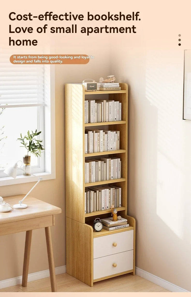 Bibliothèque moderne simple multicouche, support de rangement pour chambre à coucher avec armoire de chevet surélevée, bibliothèque intégrée à tiroir de grande capacité
