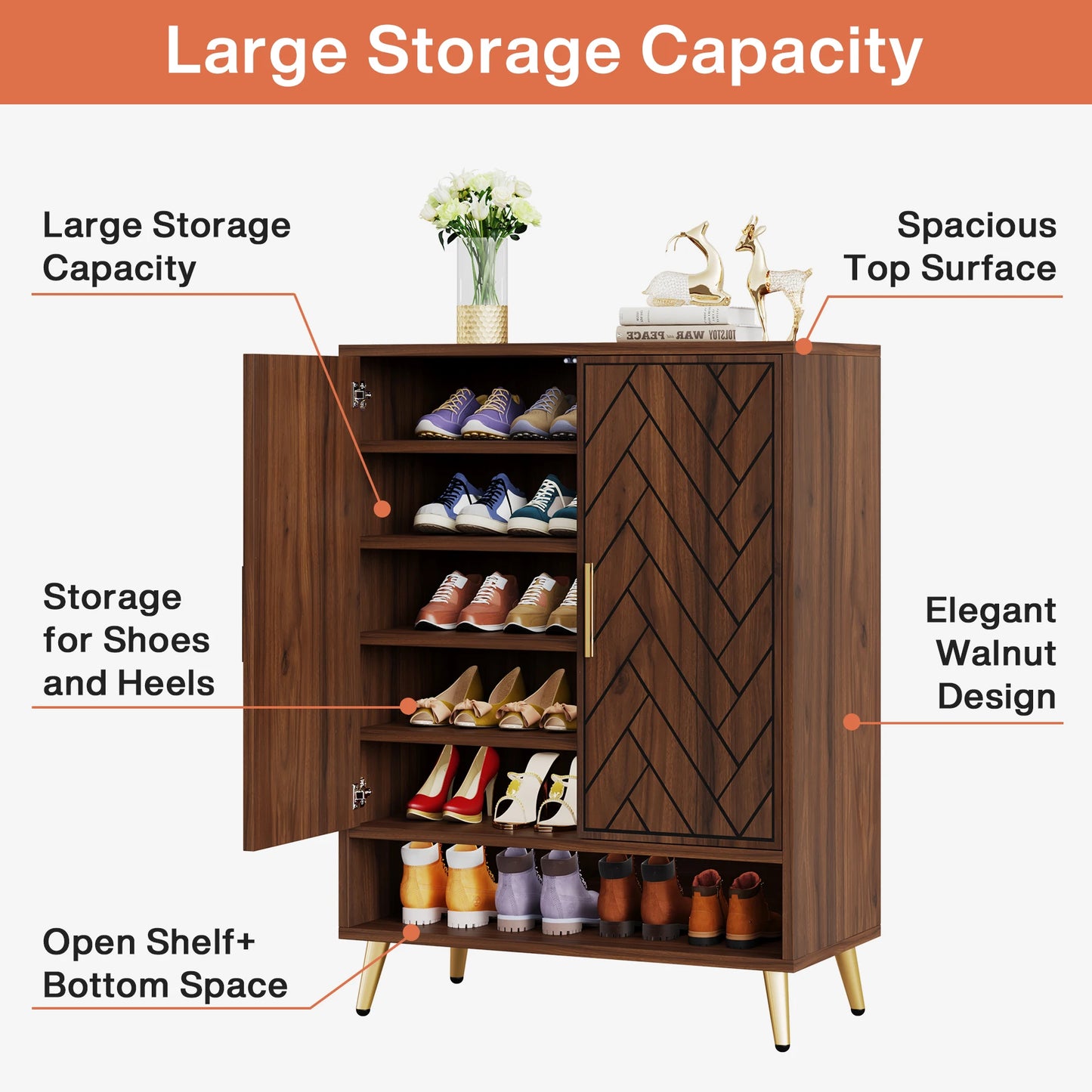 Tribesigns-Meuble à chaussures à 6 niveaux avec portes, armoire de rangement pour chaussures en bois pour brochure avec étagères réglables pour l'entrée