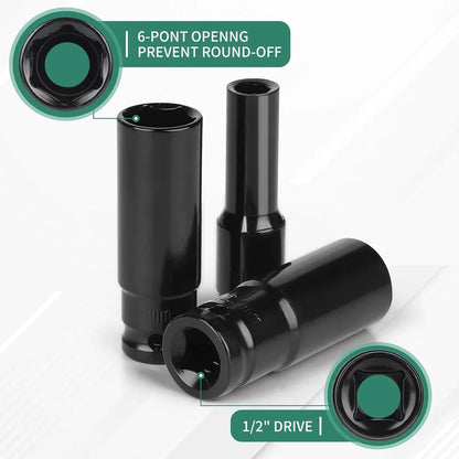 10pcs Impact Socket Set 1/2” Metric Spanner Drive Deep Sockets 10-24mm Pneumatic Wrench Head Tire Removal Tools