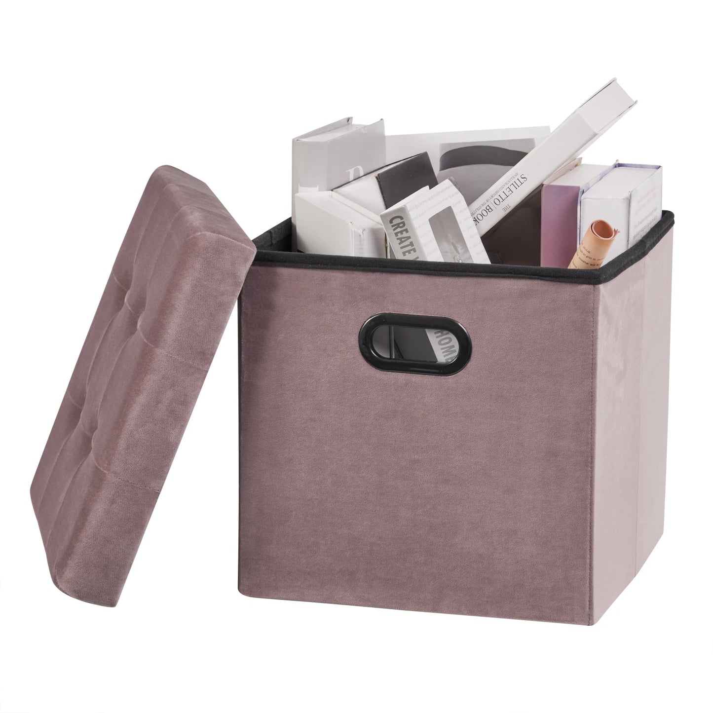 Repose-pieds en similicuir avec boîte de rangement, tabouret pliable, banc de siège à la maison, blanc et noir, poitrine cubique, 1PC