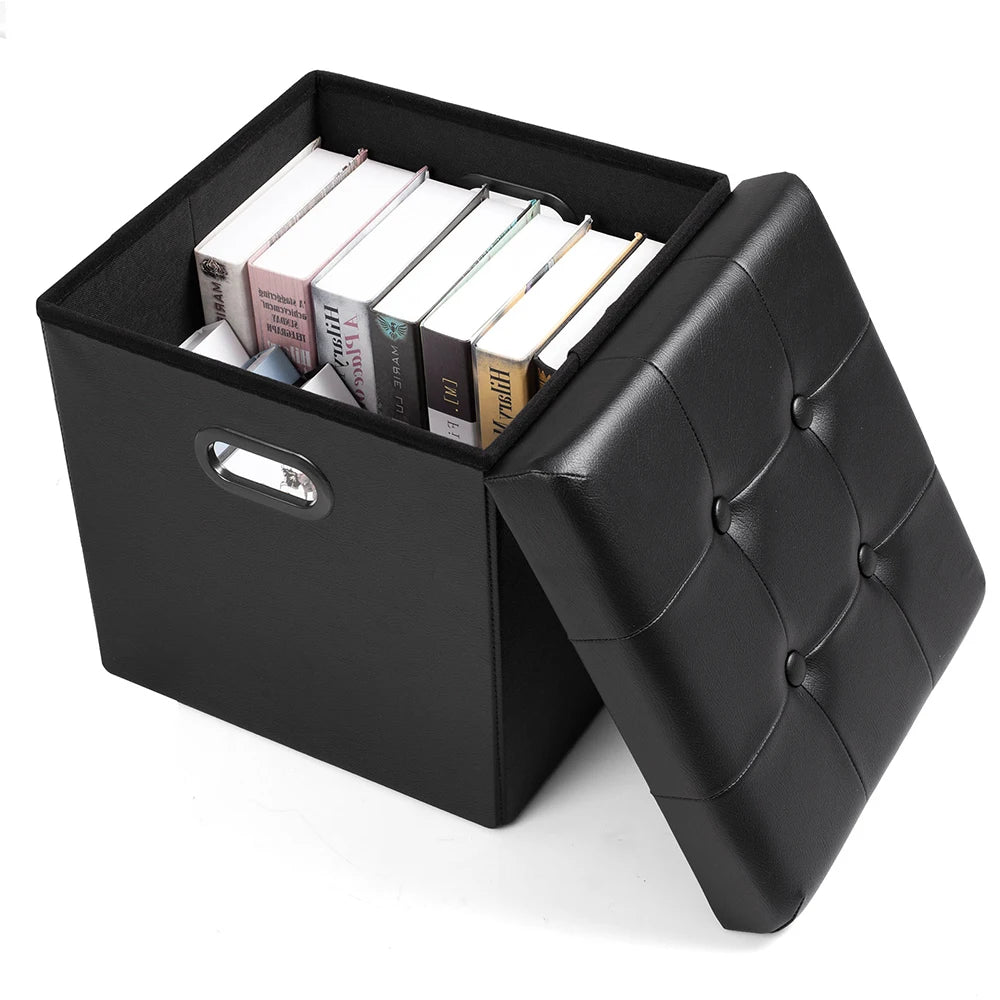 Repose-pieds en similicuir avec boîte de rangement, tabouret pliable, banc de siège à la maison, blanc et noir, poitrine cubique, 1PC