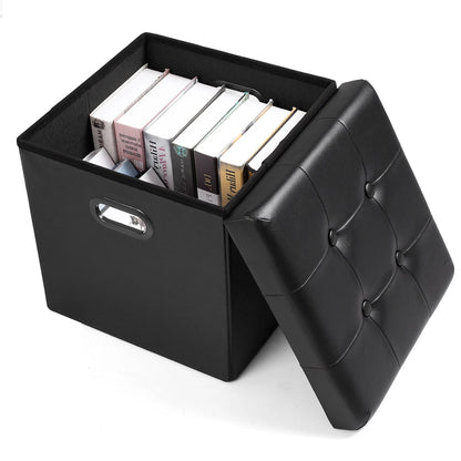 Repose-pieds en similicuir avec boîte de rangement, tabouret pliable, banc de siège à la maison, blanc et noir, poitrine cubique, 1PC