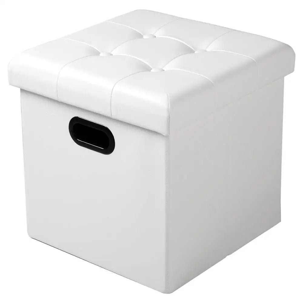 Repose-pieds en similicuir avec boîte de rangement, tabouret pliable, banc de siège à la maison, blanc et noir, poitrine cubique, 1PC