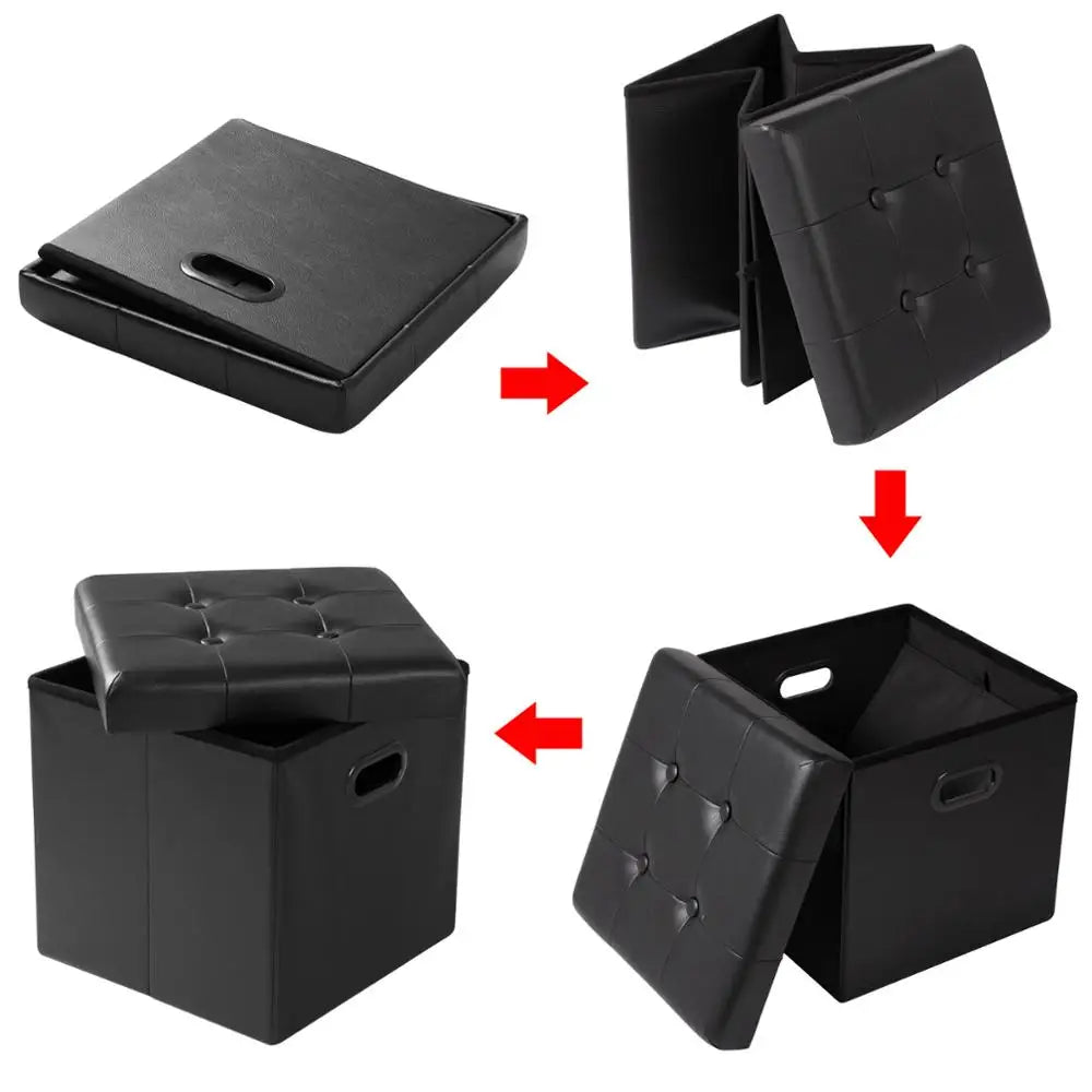 Repose-pieds en similicuir avec boîte de rangement, tabouret pliable, banc de siège à la maison, blanc et noir, poitrine cubique, 1PC