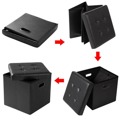 Repose-pieds en similicuir avec boîte de rangement, tabouret pliable, banc de siège à la maison, blanc et noir, poitrine cubique, 1PC
