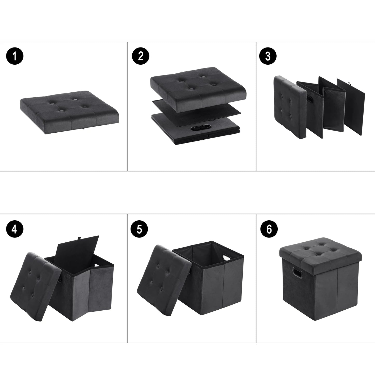 Repose-pieds en similicuir avec boîte de rangement, tabouret pliable, banc de siège à la maison, blanc et noir, poitrine cubique, 1PC