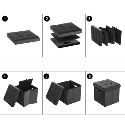 Repose-pieds en similicuir avec boîte de rangement, tabouret pliable, banc de siège à la maison, blanc et noir, poitrine cubique, 1PC