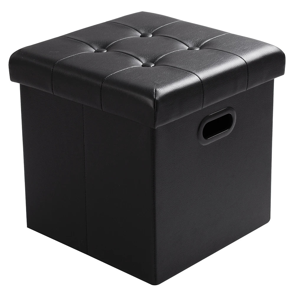 Repose-pieds en similicuir avec boîte de rangement, tabouret pliable, banc de siège à la maison, blanc et noir, poitrine cubique, 1PC