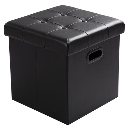 Repose-pieds en similicuir avec boîte de rangement, tabouret pliable, banc de siège à la maison, blanc et noir, poitrine cubique, 1PC