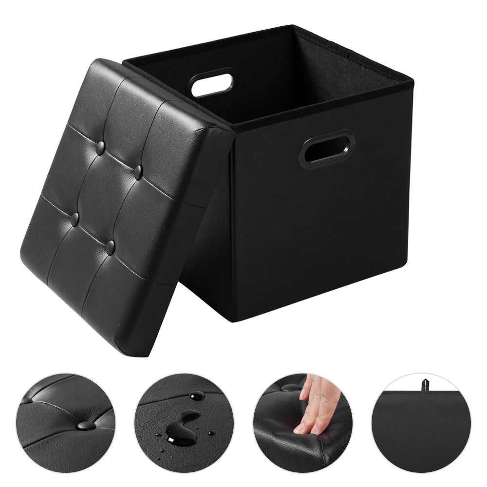 Repose-pieds en similicuir avec boîte de rangement, tabouret pliable, banc de siège à la maison, blanc et noir, poitrine cubique, 1PC