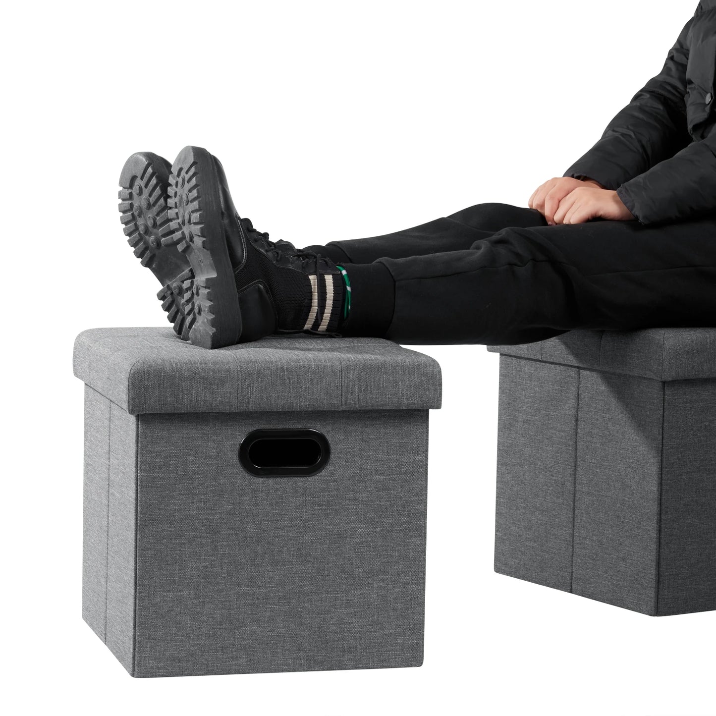 Repose-pieds en similicuir avec boîte de rangement, tabouret pliable, banc de siège à la maison, blanc et noir, poitrine cubique, 1PC