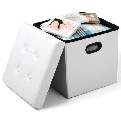 Repose-pieds en similicuir avec boîte de rangement, tabouret pliable, banc de siège à la maison, blanc et noir, poitrine cubique, 1PC